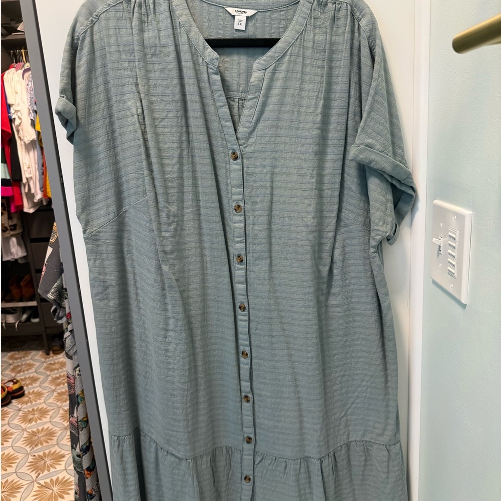 Sonoma Sage Green Button-Down Dress
